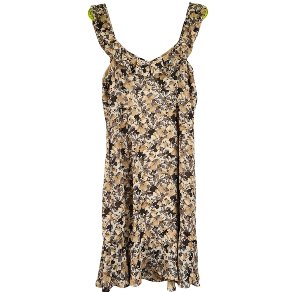 VTG Ann Taylor Loft Size 4 Fall Midi Dress Floral Ruffle Bloomcore Romantic Y2K - Picture 2 of 11